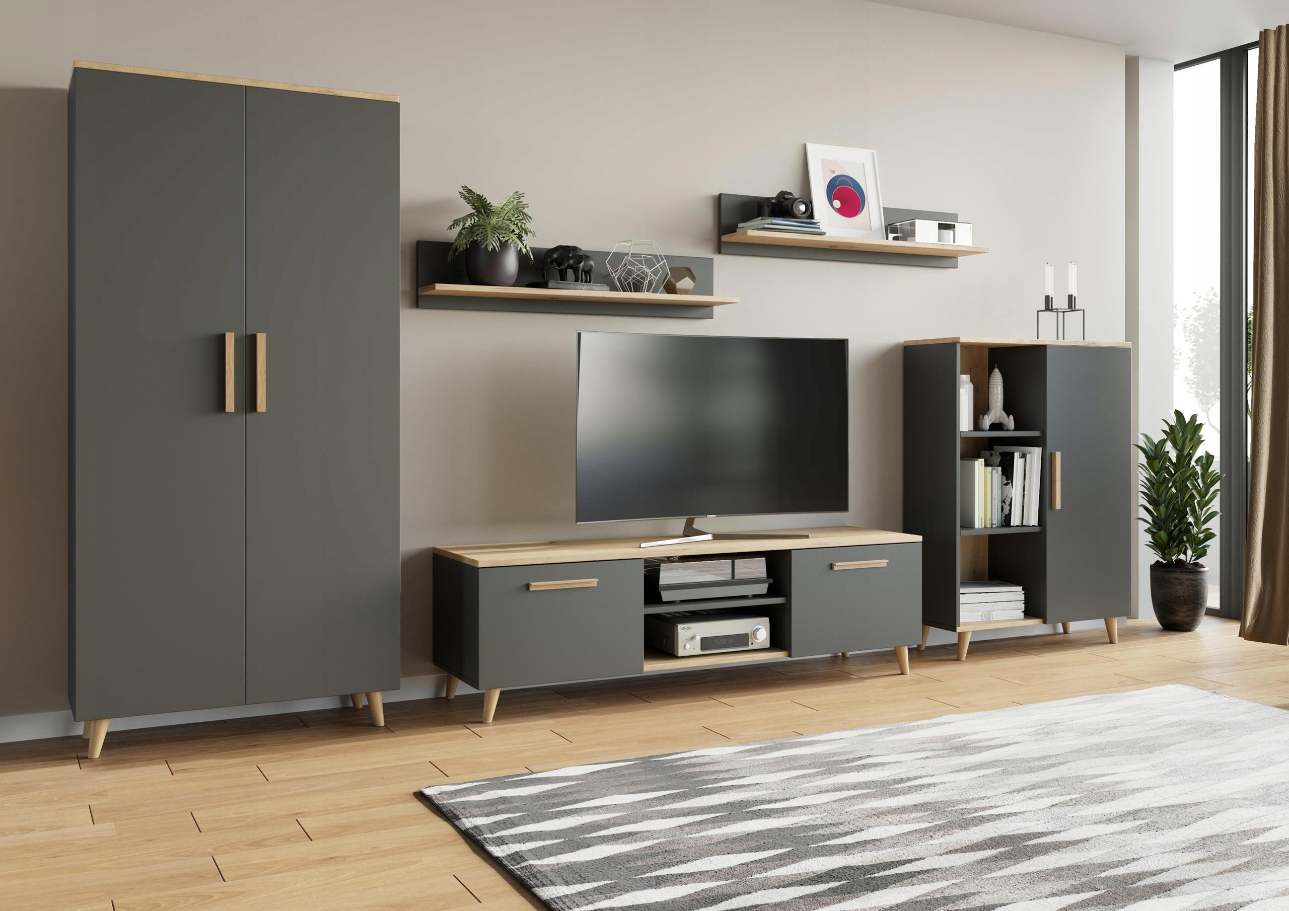 WOHNWAND NORD Anthrazit-Artisan Eiche 5-teilig - Multicolor, Holzwerkstoff (150/47/40cm) - Matkam Möbel