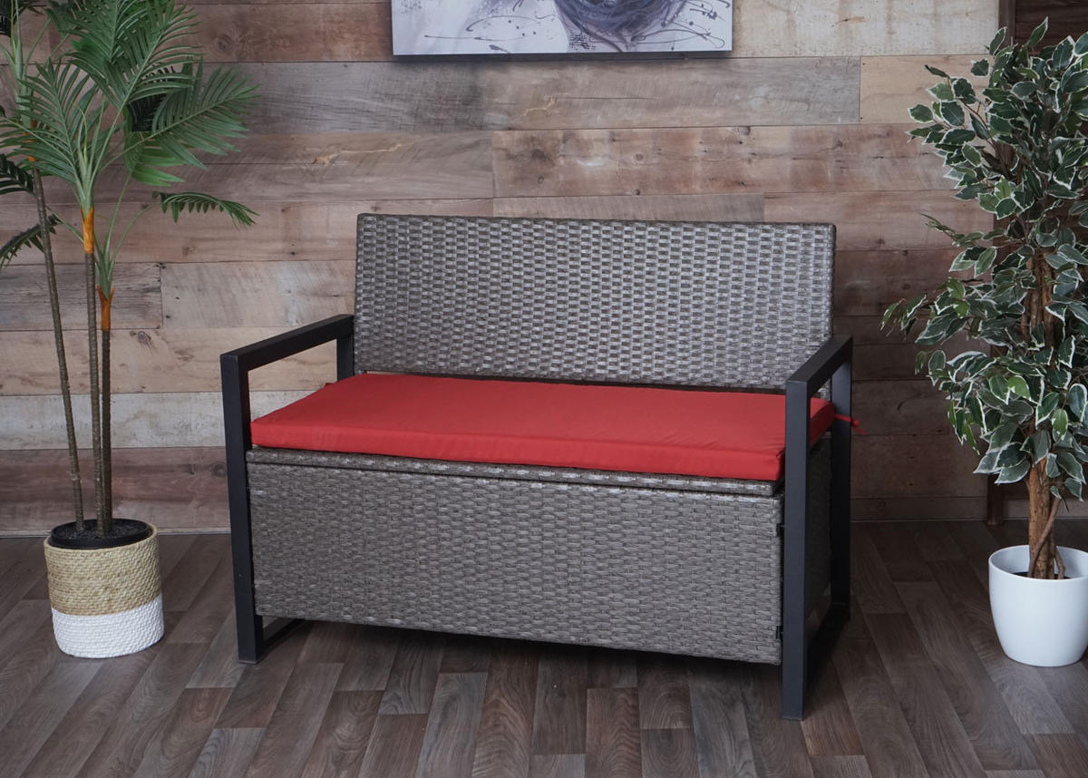 POLY-RATTAN 2ER SITZBANK Grau, Rot - Rot/Grau, Kunststoff (117/84/57cm) - MCW