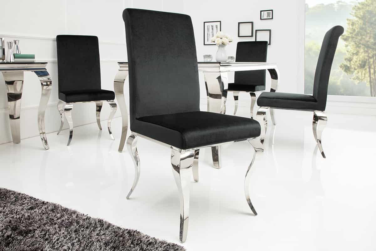 STUHL MODERN BAROCK Samt Schwarz 105 cm - Silberfarben/Schwarz, Textil/Metall (45/104/64cm) - riess-ambiente