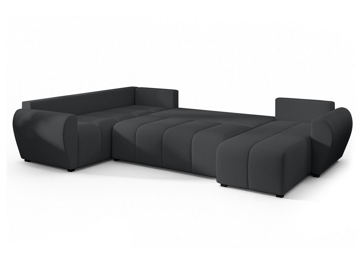 WOHNLANDSCHAFT Malatya U Form MAX Dunkelgrau 311/145/82 cm mit Schlaffunktion - Dunkelgrau/Schwarz, Kunststoff/Textil (303/82/208cm) - AX Living