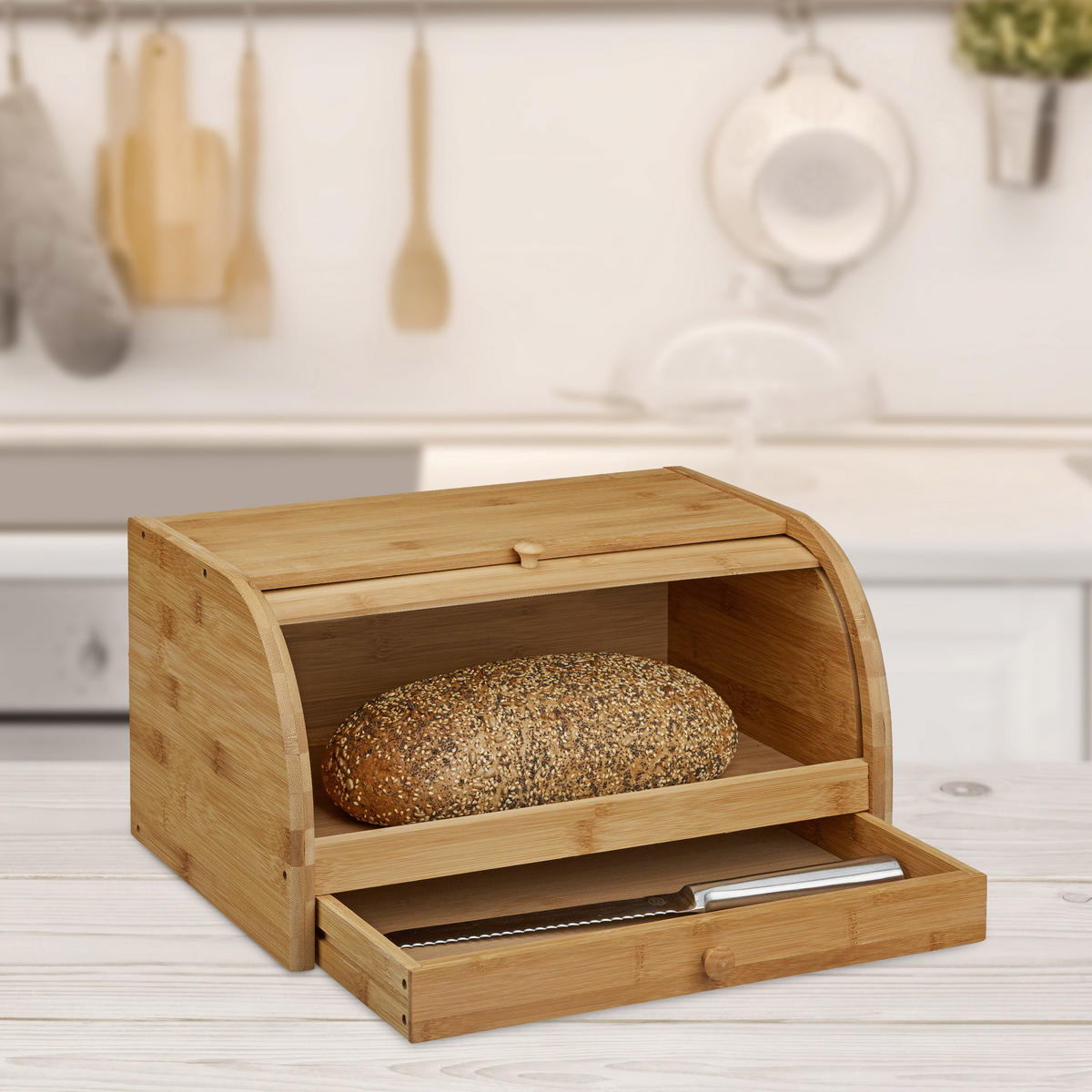 ROLLBROTKASTEN - Hellbraun, Holz/Holzwerkstoff (40.5/21/28cm) - Relaxdays