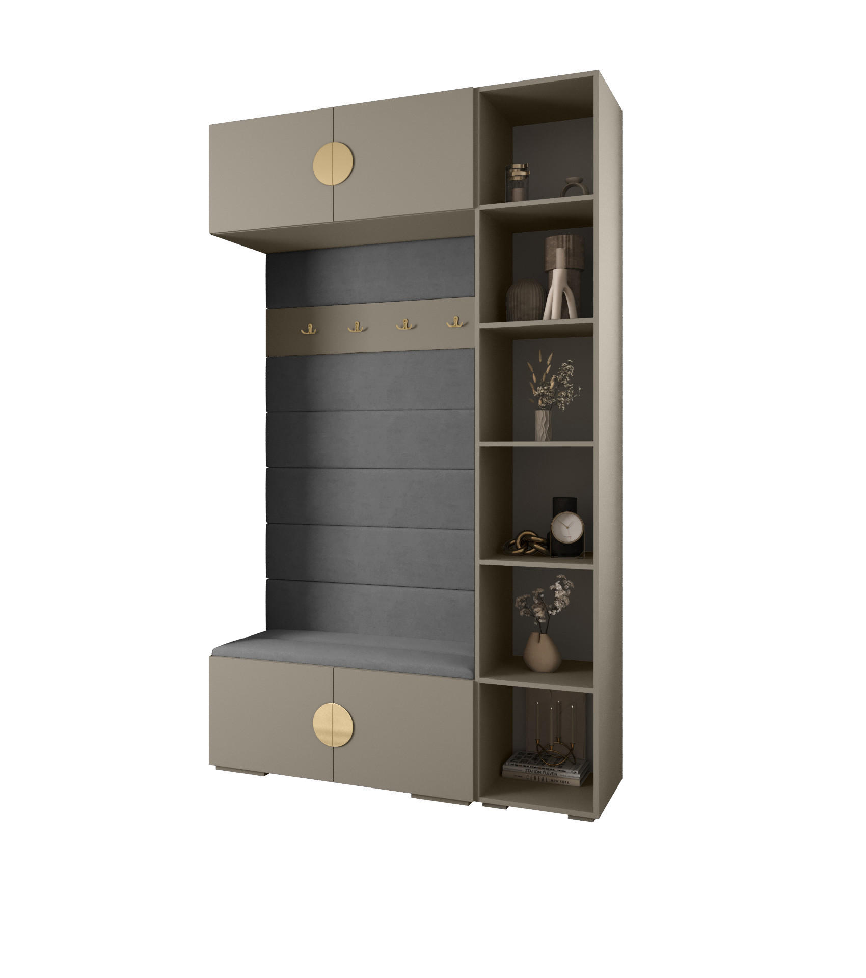 Abiks Möbel Garderoben-Set Kaschmir, Grau, Gold 140x236.7x47 cm