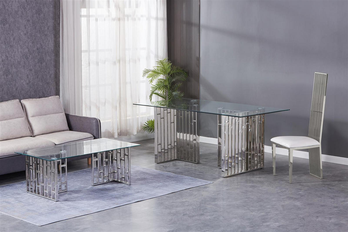 ESSTISCH Klarglas 160 × 90 cm Edelstahlgestell geometrisch Chrom - Silberfarben, Glas/Metall (90/160/75cm) - HOOZ