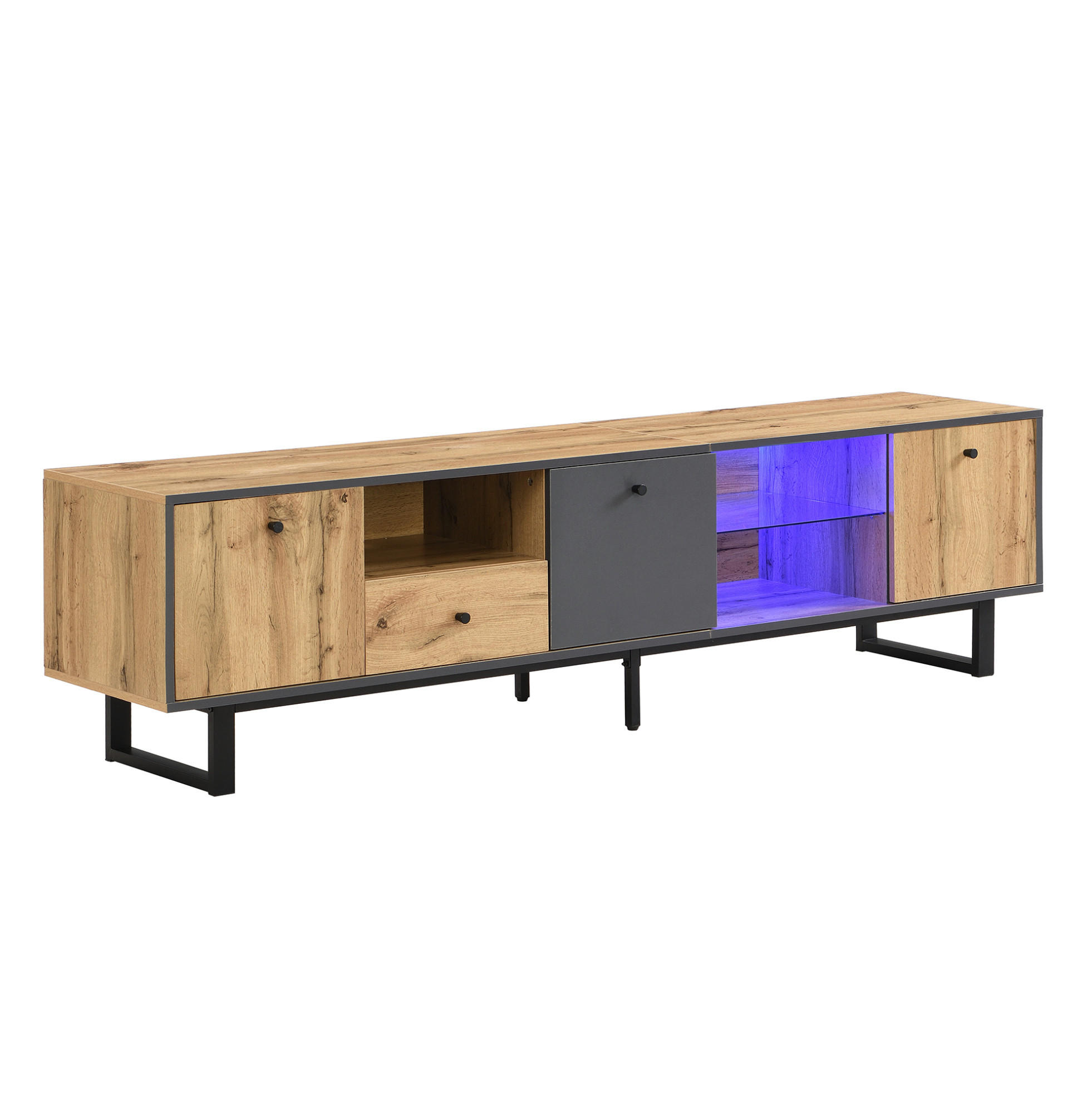 TV-LOWBOARD in Holz/Anthrazit mit LED und Glasböden 190/40/50 cm - Eichefarben, Holzwerkstoff (190/50/40cm) - Redom