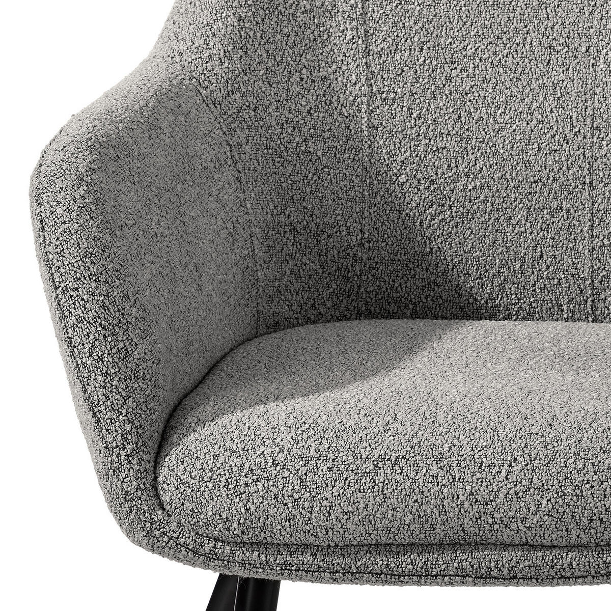 POLSTERSTUHL - 2er-Set - Bouclé / Edelstahl - Grau, Textil/Metall (56/84/47cm) - home24