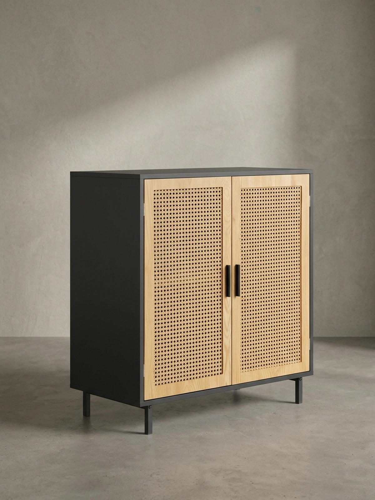 SIDEBOARD – Schwarz, 80x86,5x40 cm, mit Wiener Geflecht, 2 Türen, hoch - Schwarz, Holzwerkstoff/Metall (80/87/40cm) - KADIMA DESIGN