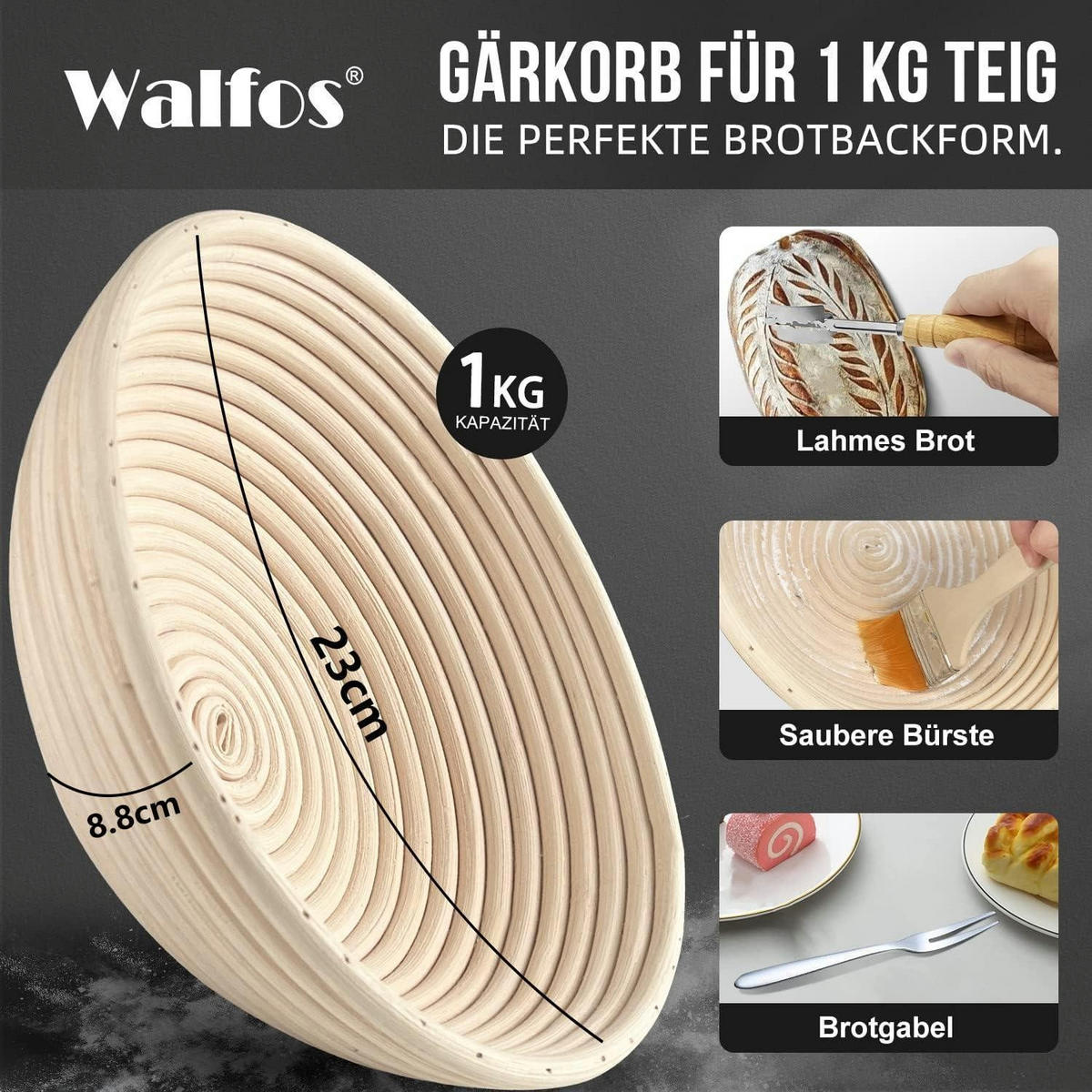 GÄRKÖRBCHEN Set mit Zubehör 23 cm Rund - Multicolor, Naturmaterialien (22.9/8.9/22.9cm)