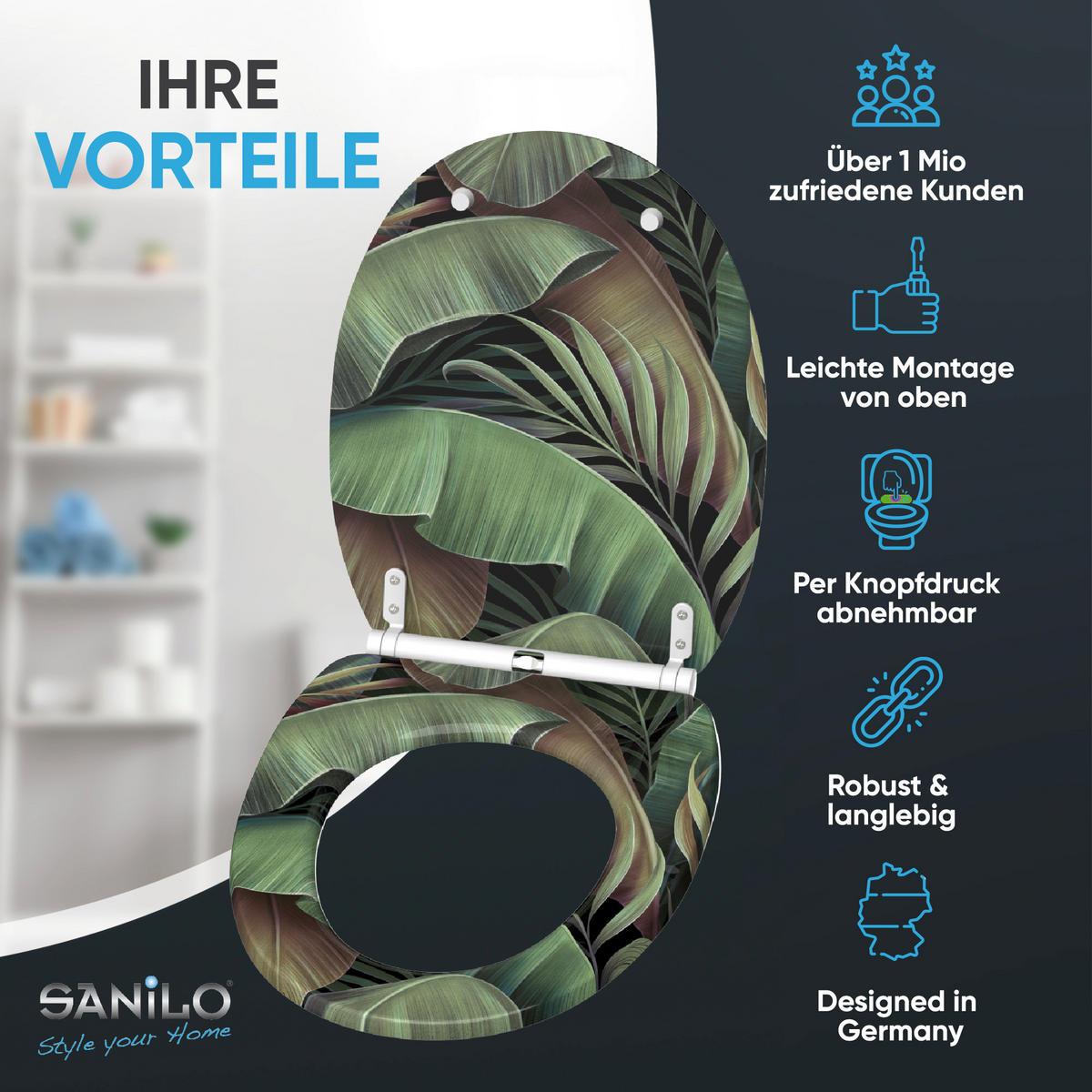 WC-SITZ mit Absenkautomatik & Top Fix Jungle - Grün, Holzwerkstoff (37.7/5.5/48cm) - Sanilo