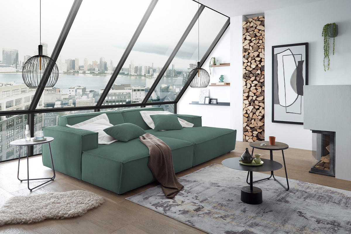 BIG SOFA SAMU Grün Cord - Schwarz/Grün, Textil (256/72/168cm) - KAWOLA