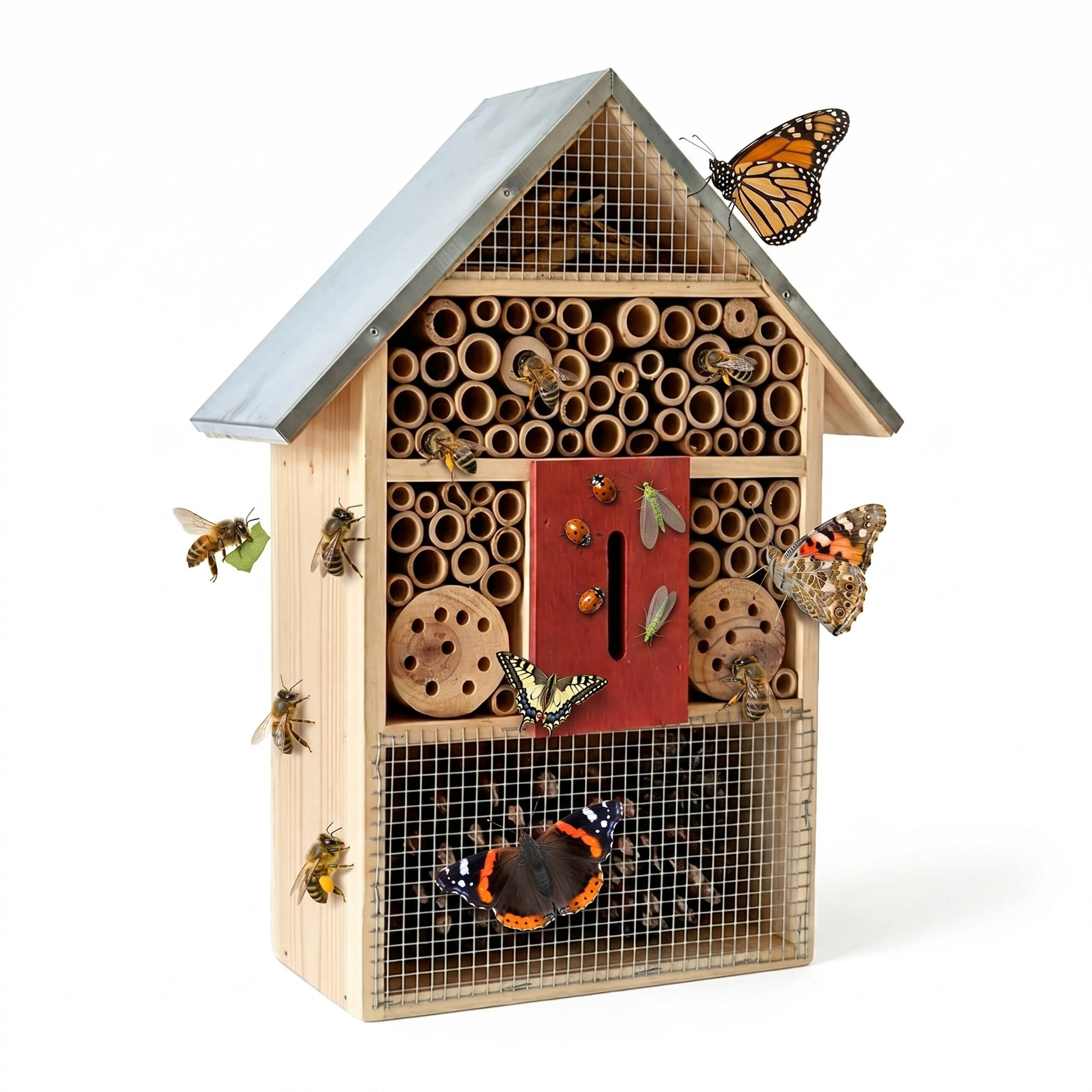 INSEKTENHOTEL - Hellbraun, Holz/Metall (30/40/8cm) - Relaxdays