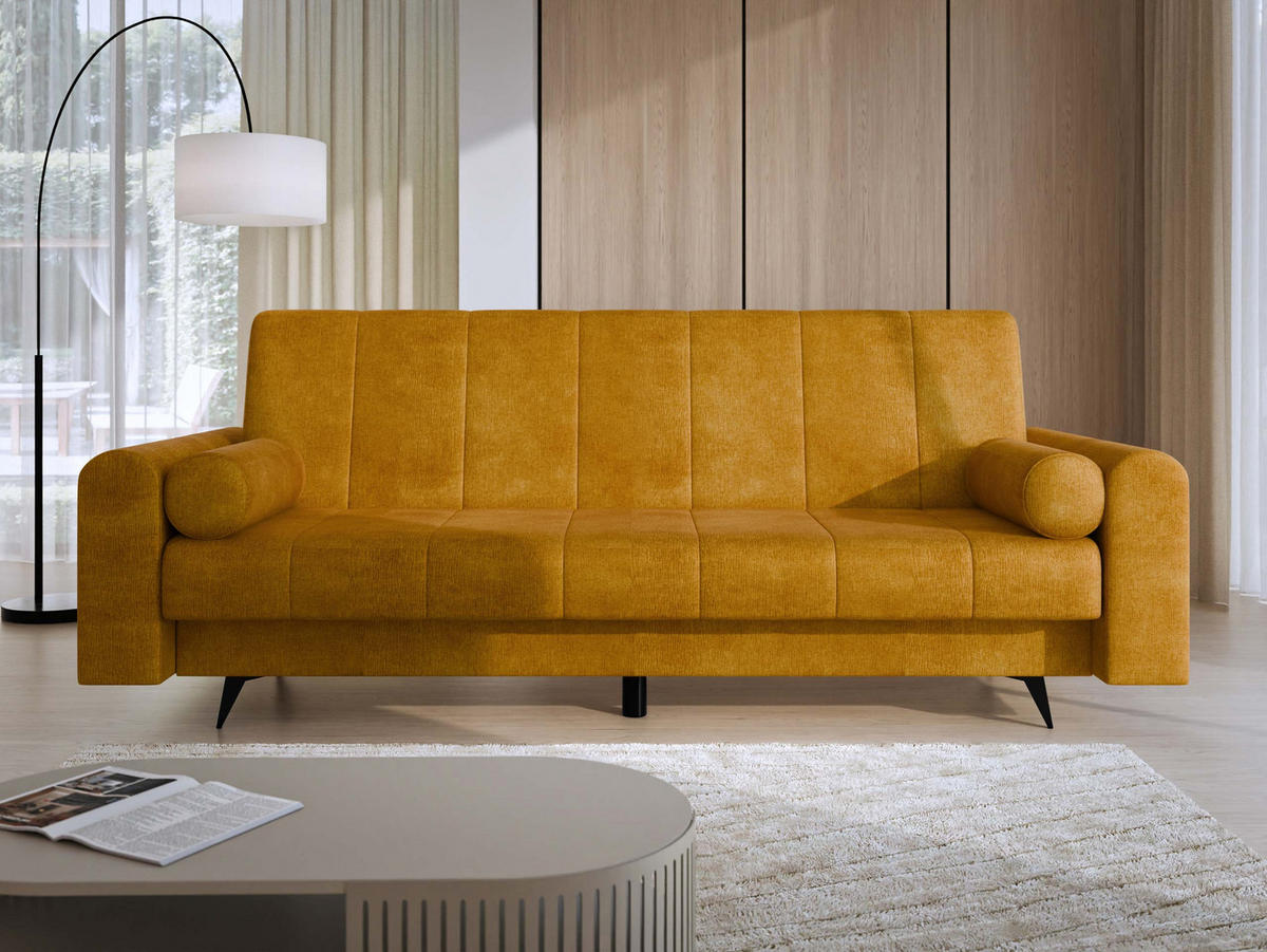 SCHLAFSOFA Zuri - Currygelb/Schwarz, Holz/Textil (240/93/91cm) - MIRJAN24
