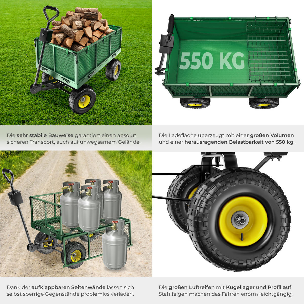 BOLLERWAGEN , Belastbarkeit 550 kg, grün - Grün, Metall (51.5/65/114cm) - tectake