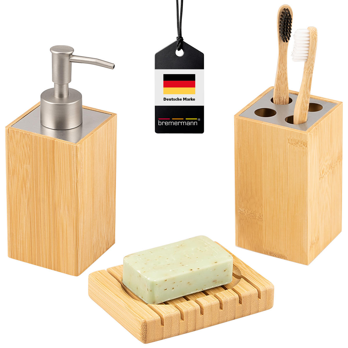 BADEZIMMER 3er-Set, Bambus - Braun, Holz (9/2/12cm) - bremermann