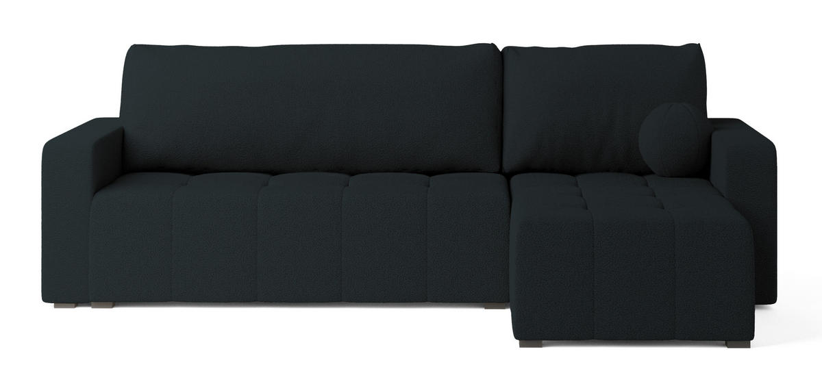 ECKSOFA VOLIRA Schwarz Boucle-Stoff mit Schlaffunktion - Schwarz, Holz (230/143cm) - MASSENO