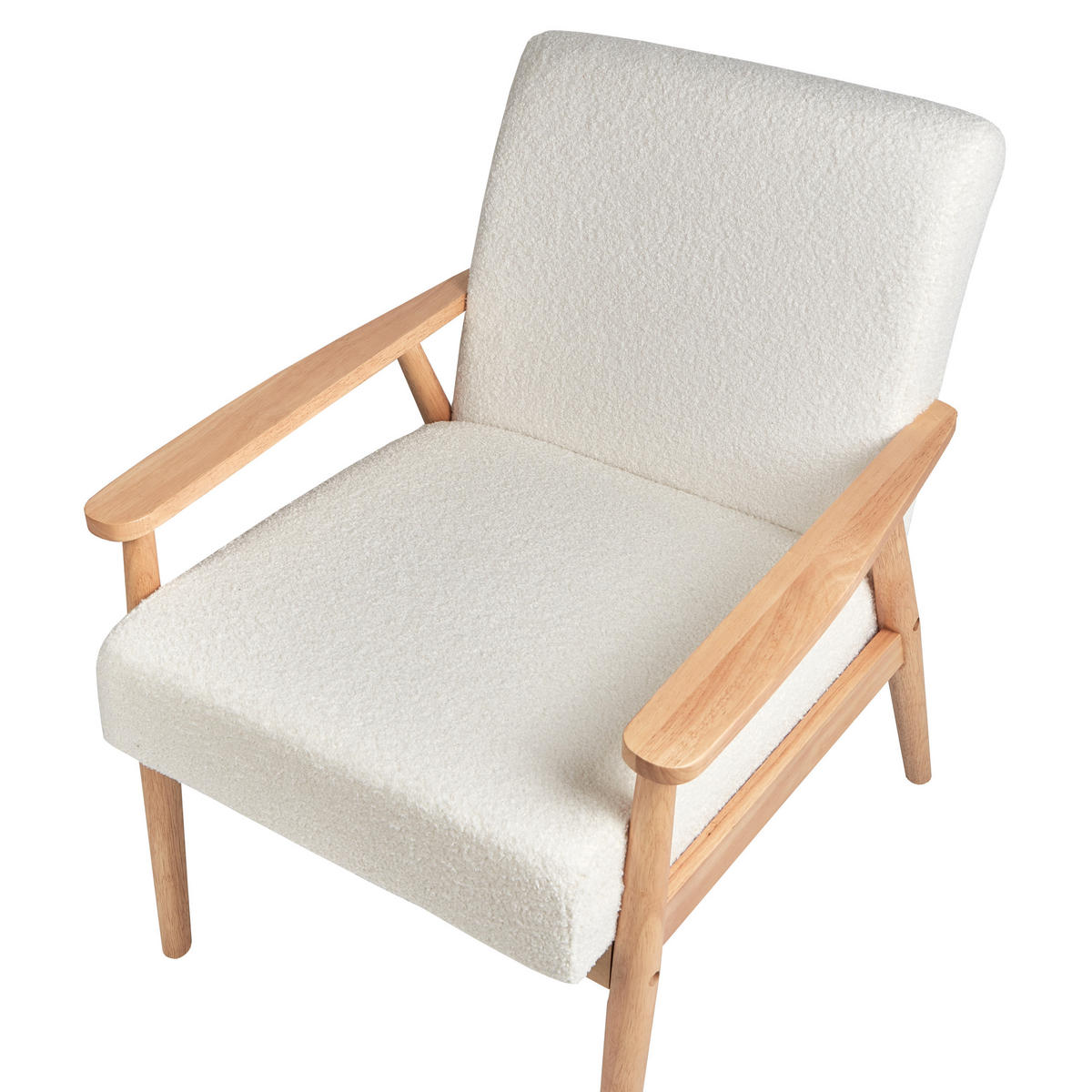 SESSEL Bouclé Hellbraun/Weiß Esrum - Weiß, Textil (62/79/80cm) - Beliani