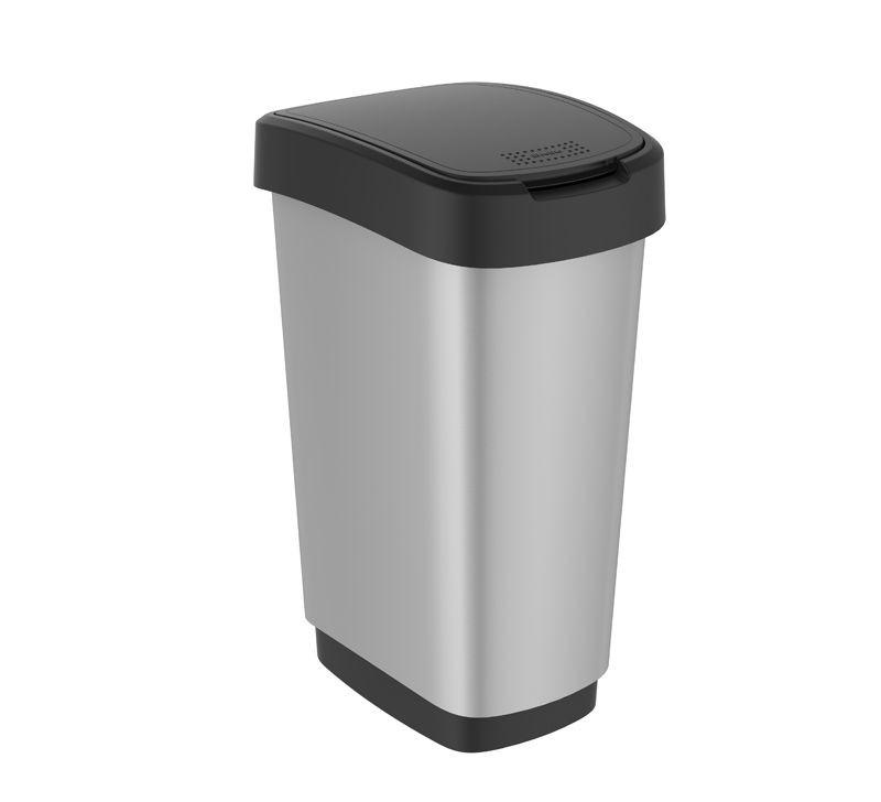 MÜLLEIMER 25 Liter 47,6x25x33 cm Kunststoff Silber-Schwarz - Silberfarben, Kunststoff (25.2/47.6/33.3cm) - PROREGAL