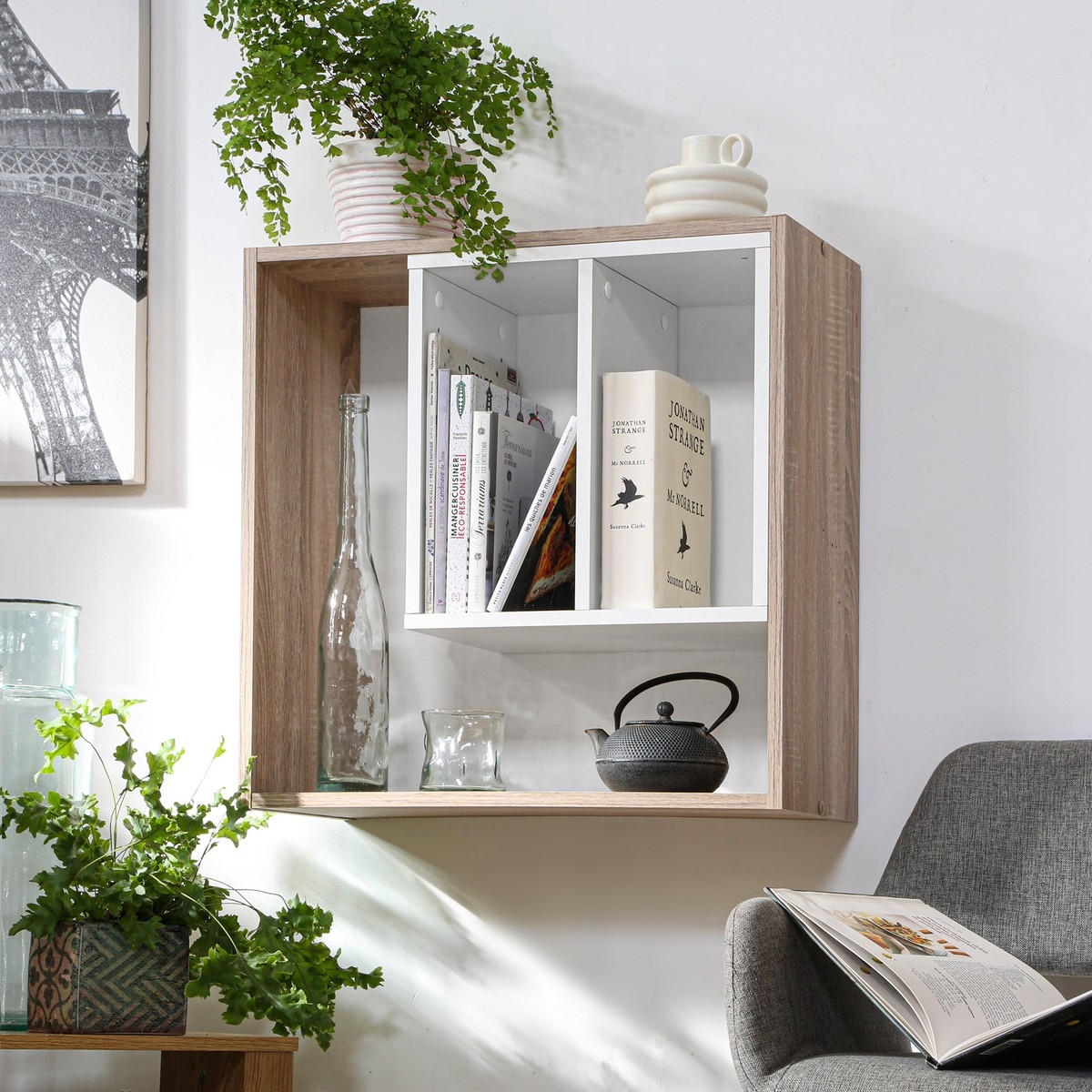 WANDREGAL mit Aufbewahrung Soest 3 - L58,3 x H 58,6 cm - Weiß, Holzwerkstoff (24.4/58.6/14.7cm) - Calicosy