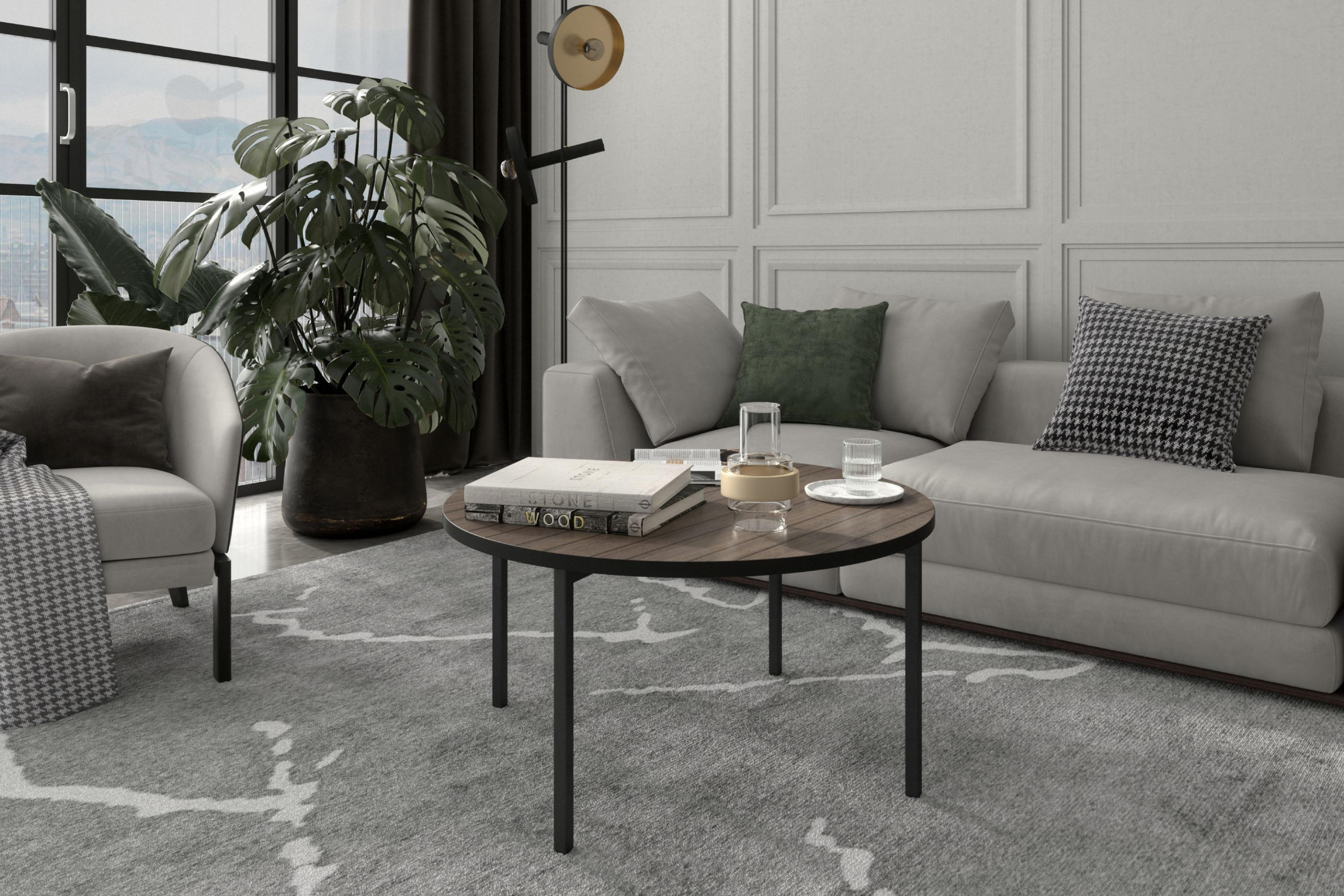COUCHTISCH GERIS mit Metallfüßen, Spanplatte, Dunkebraun - Dunkelbraun/Schwarz, Holz/Metall (80/80/45cm) - KONSIMO®