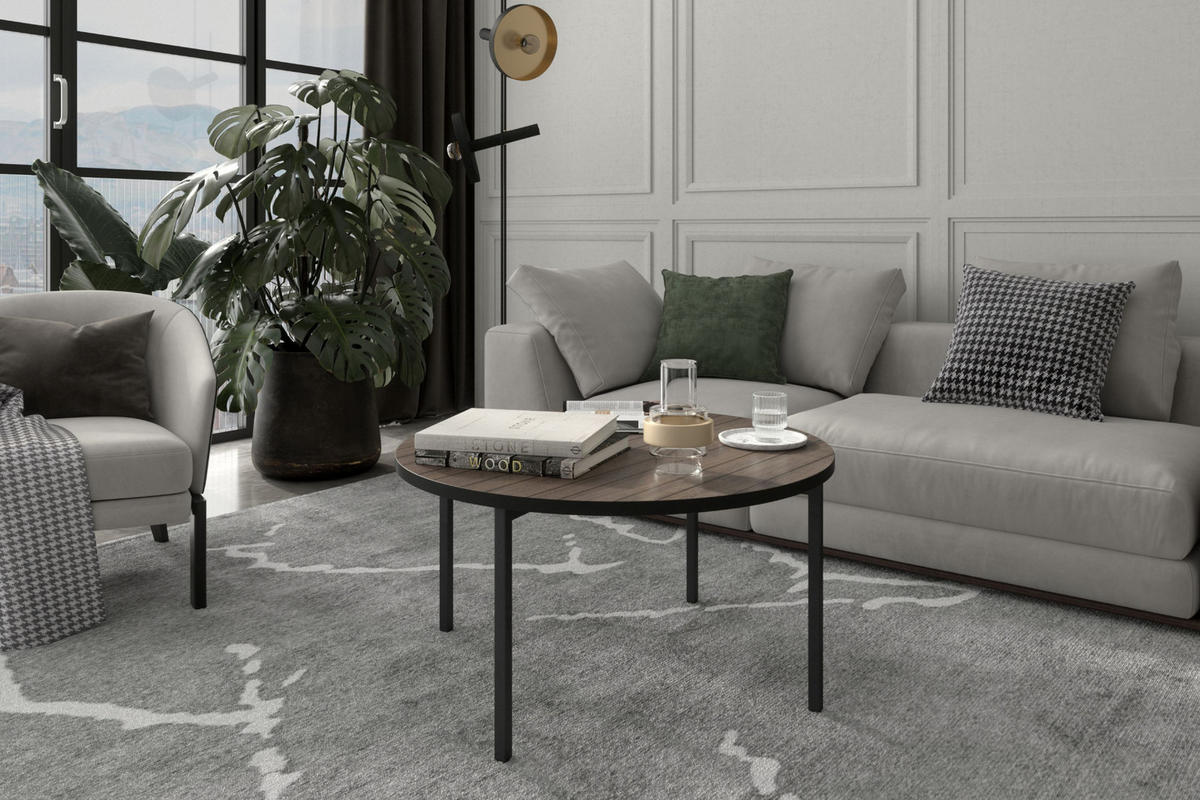 COUCHTISCH GERIS mit Metallfüßen, Spanplatte, Dunkebraun - Dunkelbraun/Schwarz, Holz/Metall (80/80/45cm) - KONSIMO®