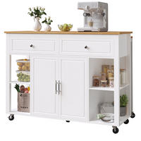 MOBILER Servierwagen 120x81.5x92cm Weiß mit 2 Schubladen & 7 Rollen - Weiß, Holzwerkstoff (120/92/81.5cm) - Modfu