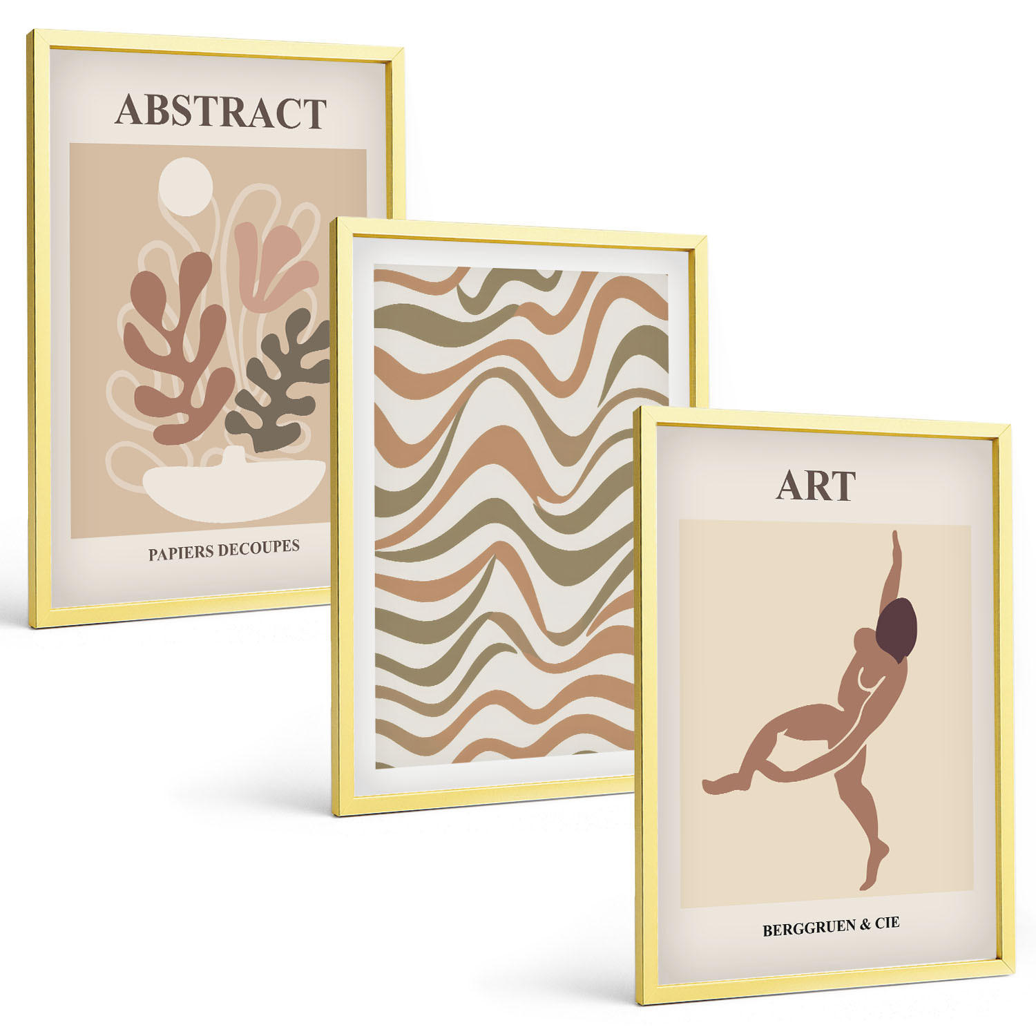BILDER SET 3er Set - 40x60 cm Goldrahmen - Matisse Boho abstrakte Muster - Goldfarben, Kunststoff (40/60cm) - TULUP
