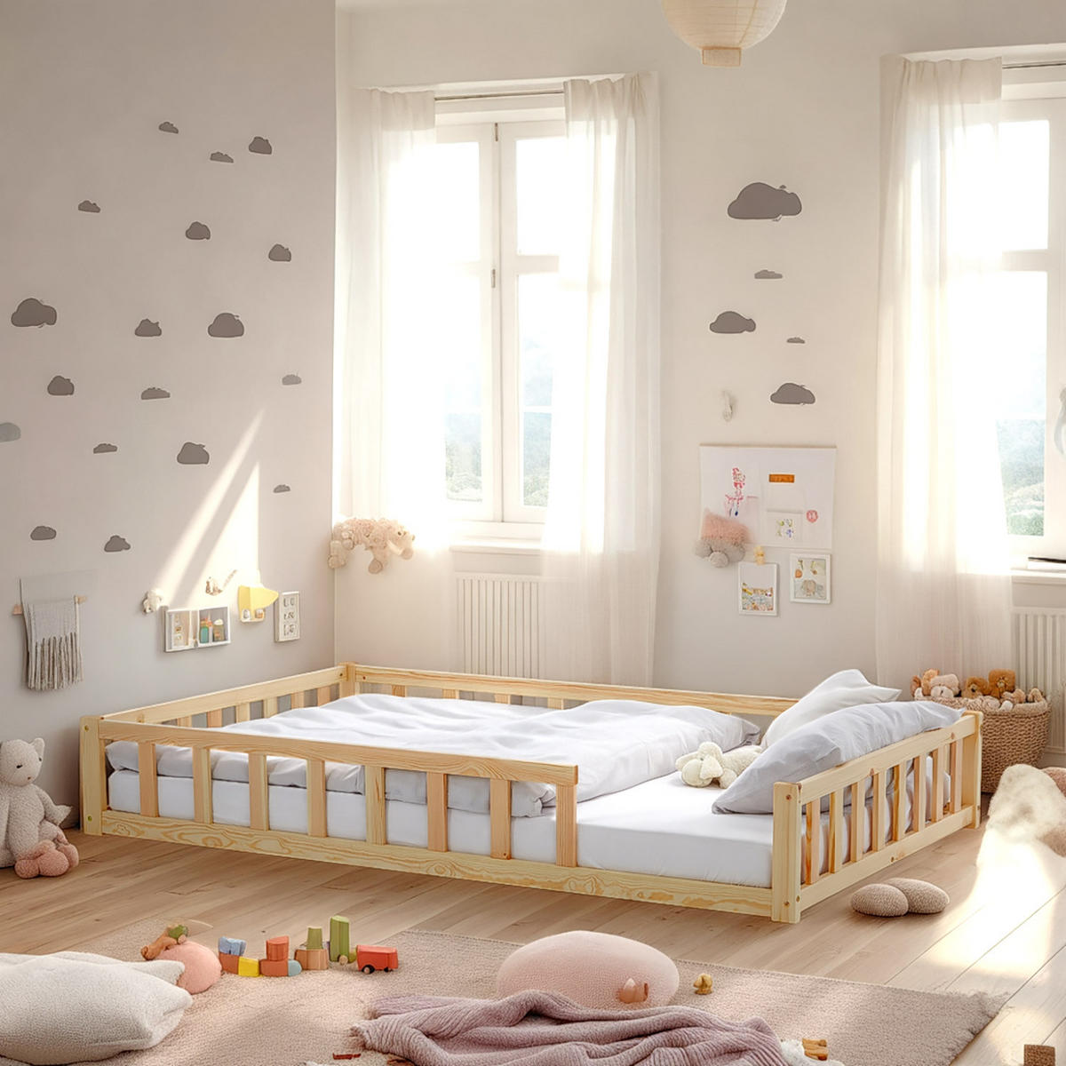 BODENBETT 120x200 cm Natur mit Lattenrost + Matratze - Naturfarben, Holz (90/200cm) - Homestyle4u