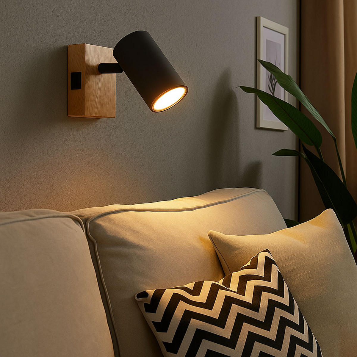 WANDLEUCHTE Metall Holzoptik Grau beweglicher Spot - Grau, Metall (7/10/12cm) - Globo Lighting