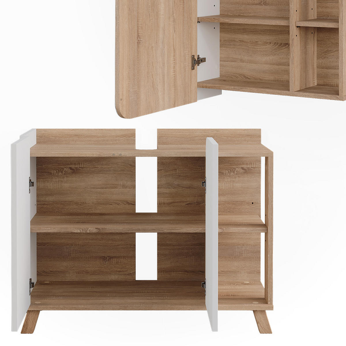 BADMÖBEL-SET Karen Sonoma/Weiß 2 Teile - Weiß/Sonoma Eiche, Holzwerkstoff (80/65/35cm) - Vicco