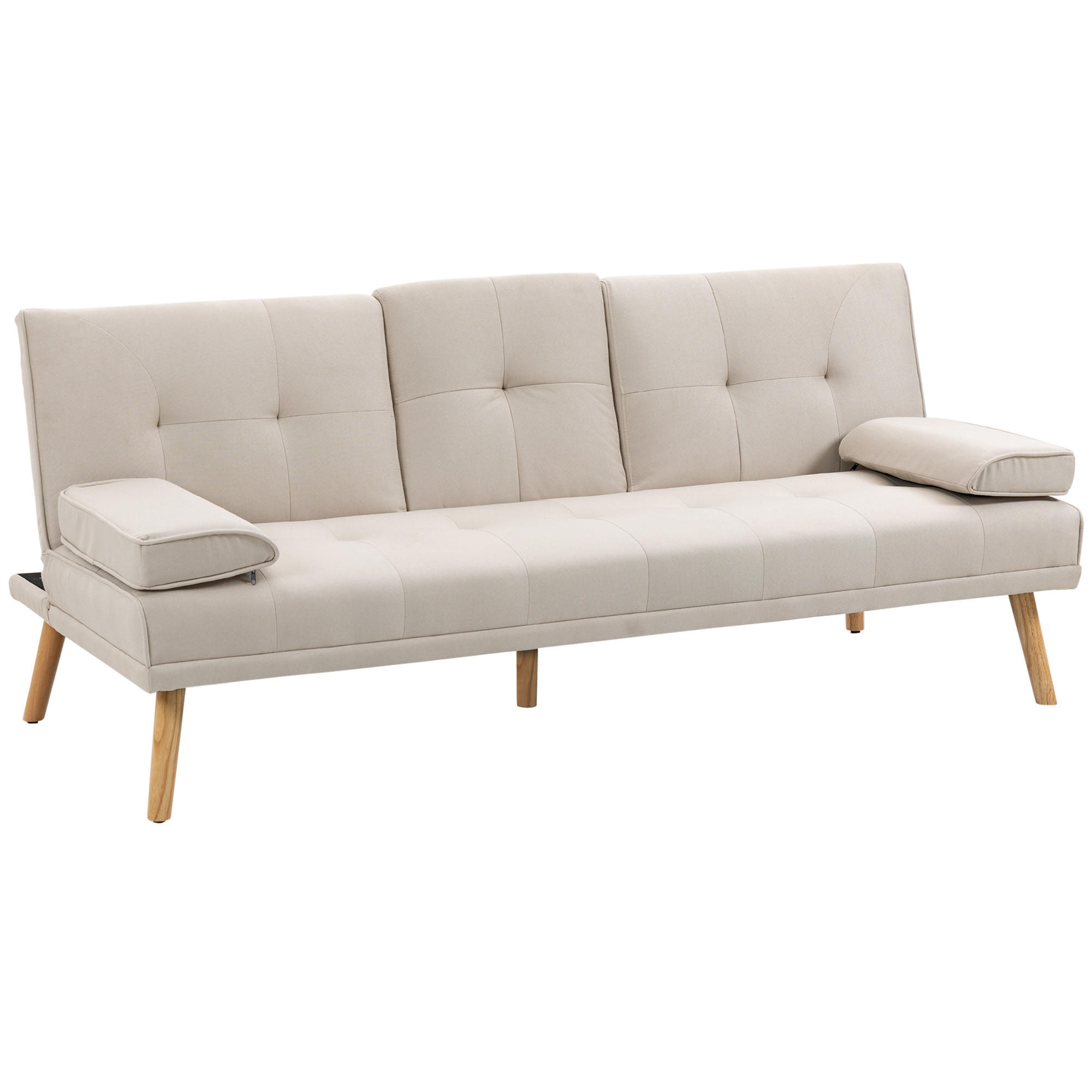 SCHLAFSOFA Sofabett Schlafcouch 3 Sitzer Leinen Beige - Beige/Naturfarben, Holz/Textil (77/78/181cm) - HOMCOM