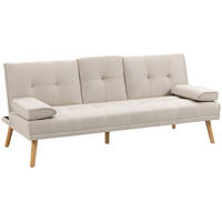 SCHLAFSOFA Sofabett Schlafcouch 3 Sitzer Leinen Beige - Beige/Naturfarben, Holz/Textil (77/78/181cm) - HOMCOM