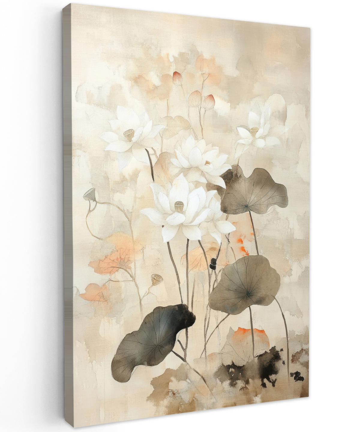 LEINWANDBILD Blumen - Japandi - Wabi sabi 60x90 cm - Sandfarben, Textil (60/90cm) - MuchoWow