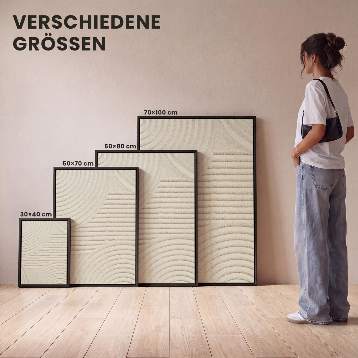 LEINWAND Bilder mit Rahmen - Muster - Abstrakt - Weiß - 30x40 - Beige, Textil (30/40cm) - MuchoWow