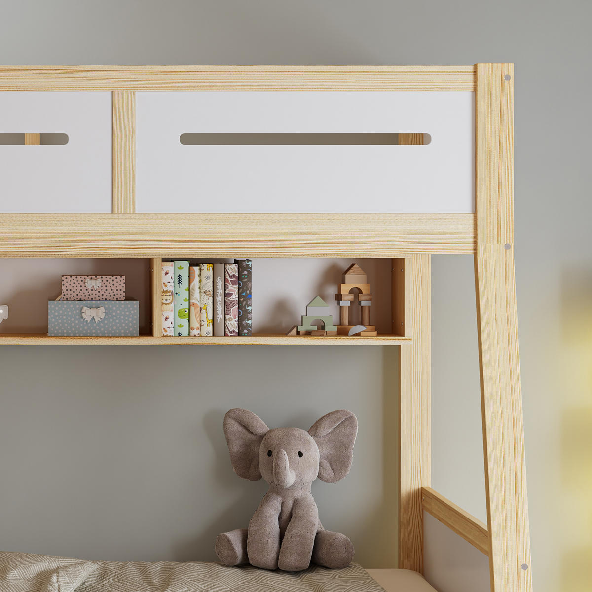 ETAGENBETT Kiefer MDF Sperrholz Weiß, Natur - Ahornfarben/Weiß, Holz/Holzwerkstoff - Raumix