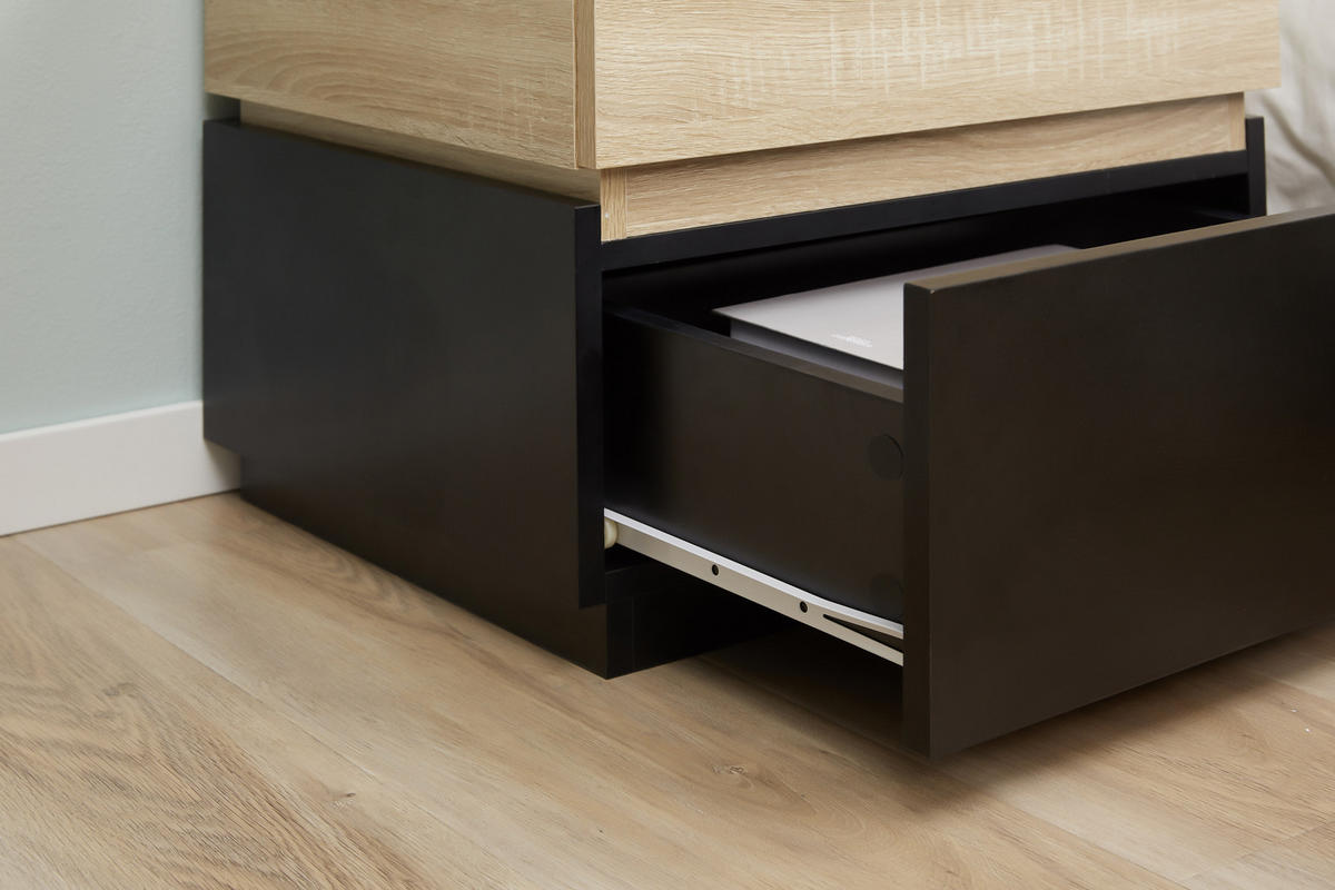 NACHTTISCH mit Schublade, Schwarz+Natur 50 x 40 x 47,5 cm - Schwarz, Holzwerkstoff (40/47.5/50cm) - HOMCOM