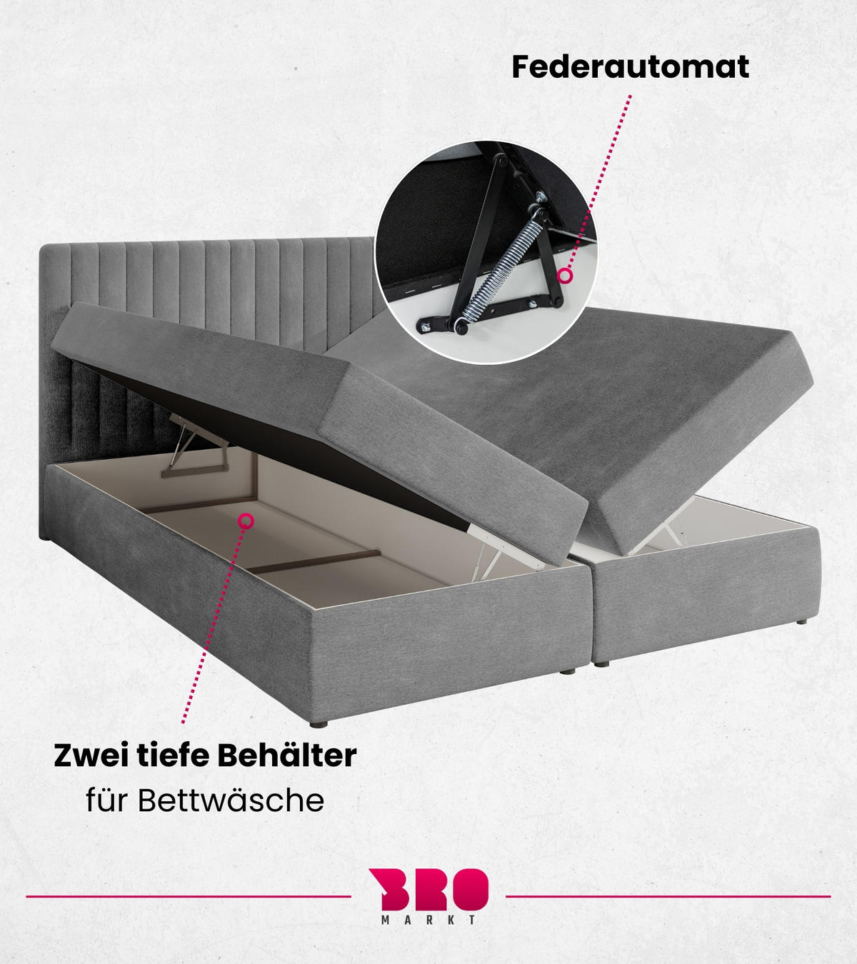 BOXBETT Dream mit Topper 160/200 Hellgrau - Hellgrau, Holzwerkstoff/Textil (160/200cm) - Bromarkt