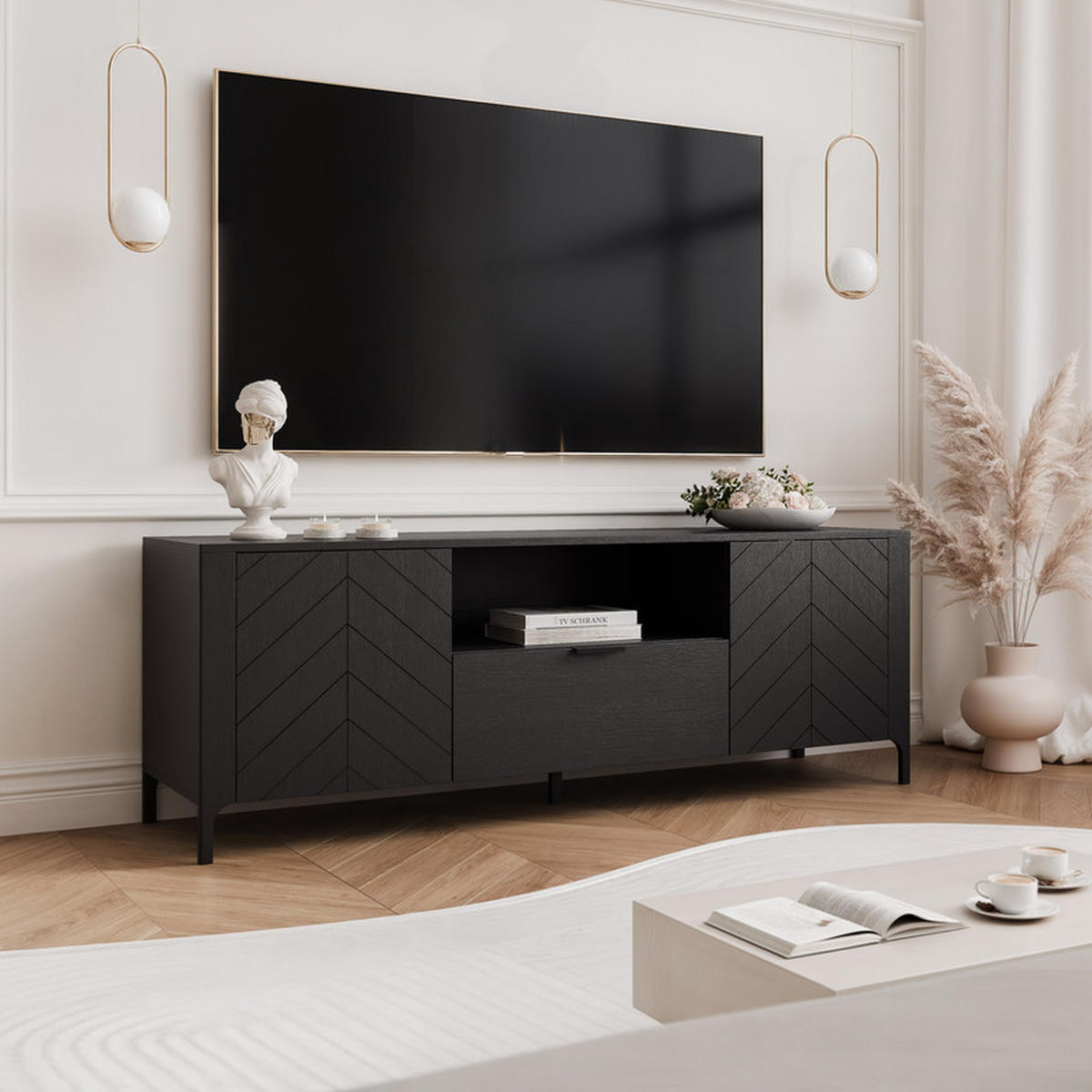 TV-LOWBOARD LORIEN stehend, 159 cm Schwarz - Schwarz, Holzwerkstoff/Metall (159.8/57.1/40.6cm) - Idohome