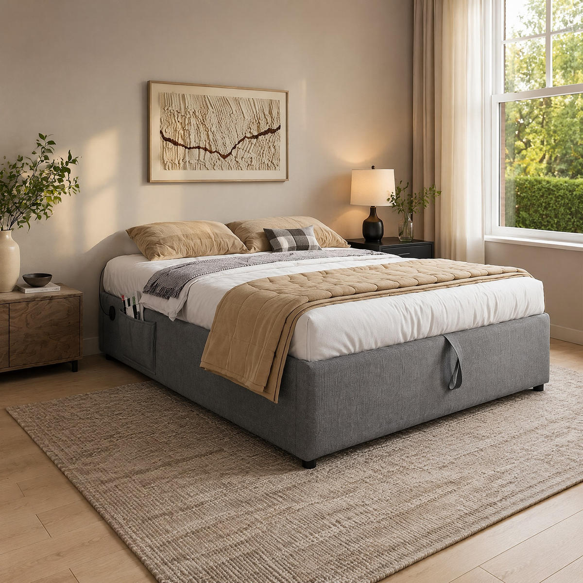 POLSTERBETT 140/200 mit Bettkasten, USB und Type-C in Grau - Grau, Holzwerkstoff/Textil (140/200cm) - EVRYAE