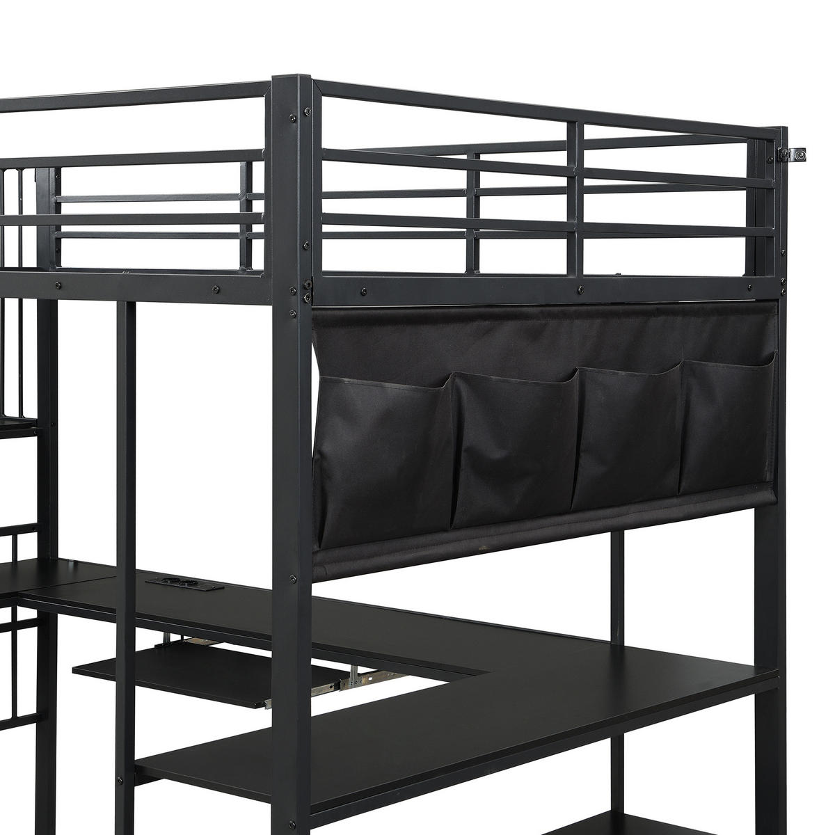 HOCHBETT 120/200 cm mit Schreibtisch und LED, DE-41757, in Schwarz - Schwarz, Metall (120/200cm) - ComfortXL