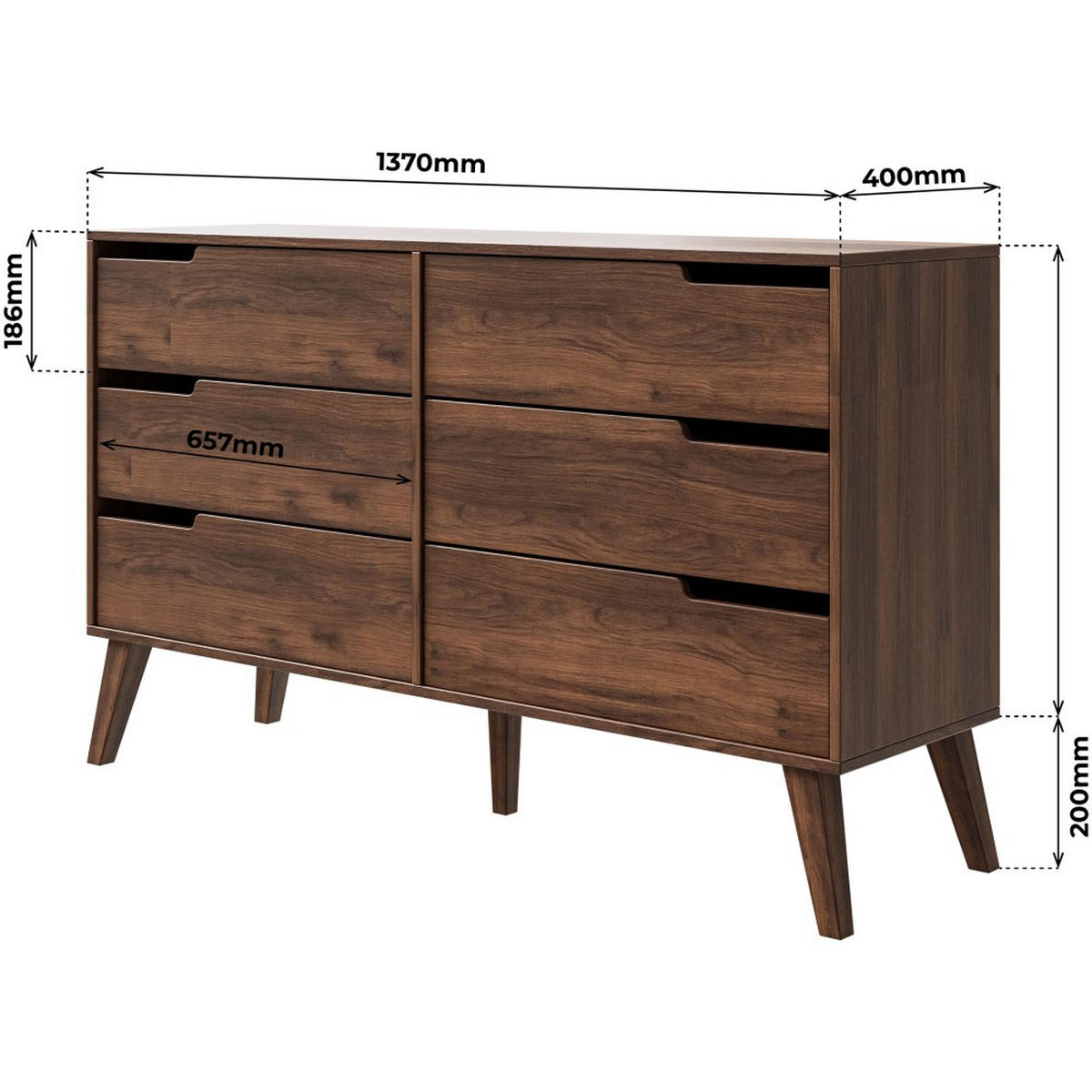 KOMMODE Norel mit 6 Schubladen, Walnuss - Walnussfarben, Holz/Holzwerkstoff (137/80/40cm) - Beautysofa