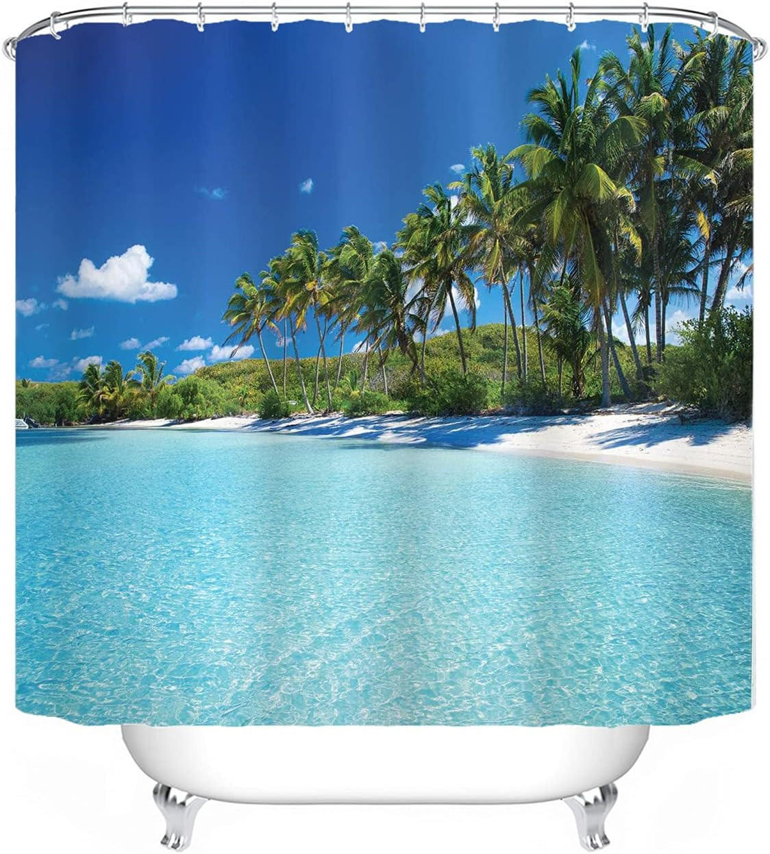 DUSCHVORHANG Strand Muster Stoff wasserdicht Badezimmer - Blau, Textil (180/180cm) - MCBOSON