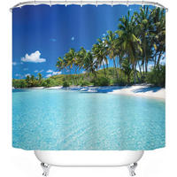 DUSCHVORHANG Strand Muster Stoff wasserdicht Badezimmer - Blau, Textil (180/180cm) - MCBOSON