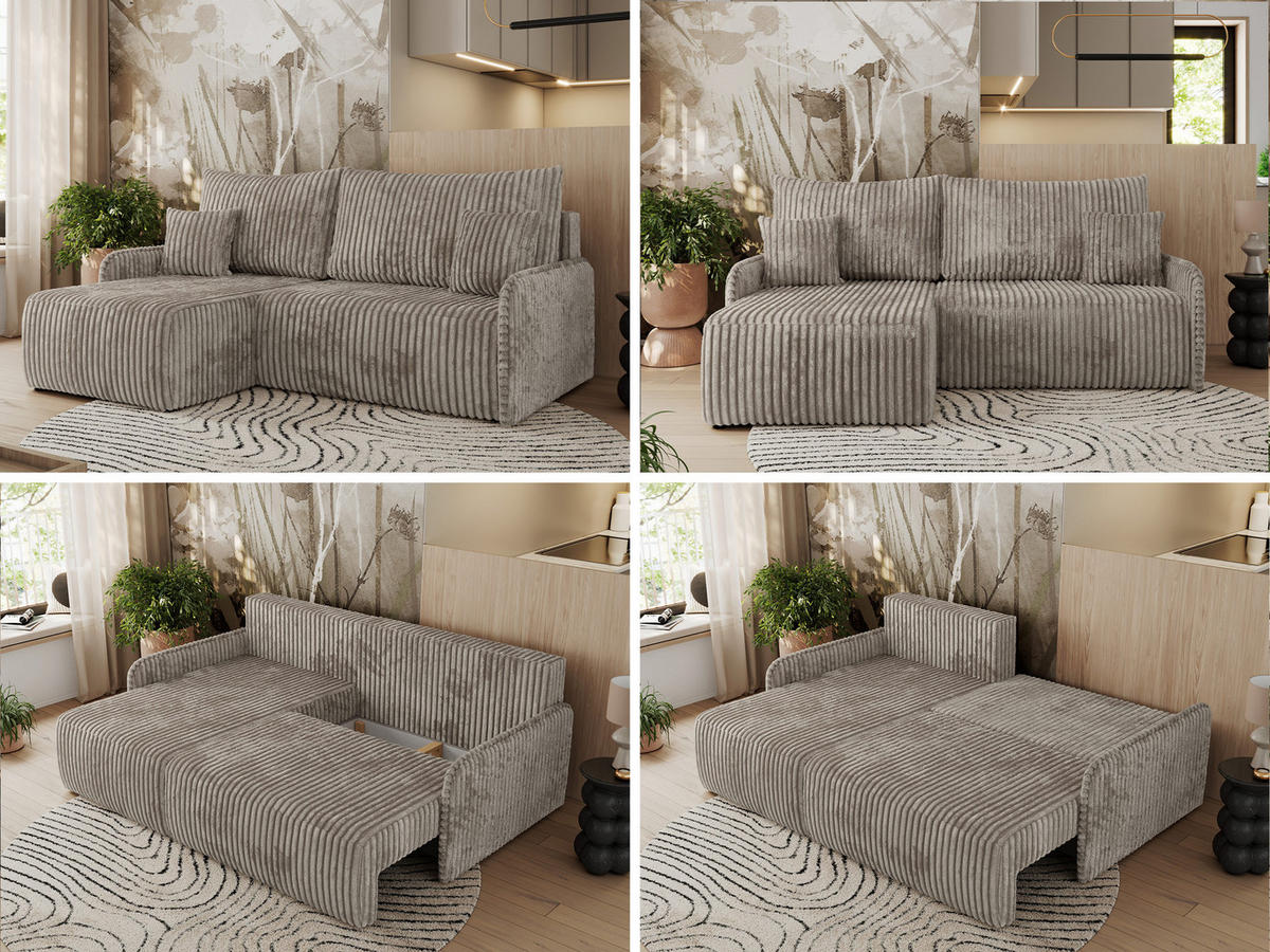 ECKSCHLAFSOFA ARPA L Hellbraun Cord - links - Hellbraun/Schwarz, Kunststoff/Textil (198/150cm) - MKS