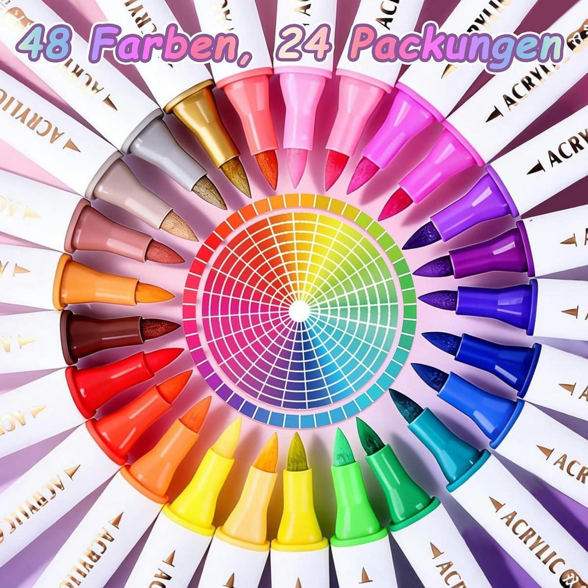 ACRYLSTIFTE 48 Farben 24 Stück Set Doppelspitzen für Stein, Holz, Glas - Multicolor, Kunststoff (1.5/1.5/15cm)