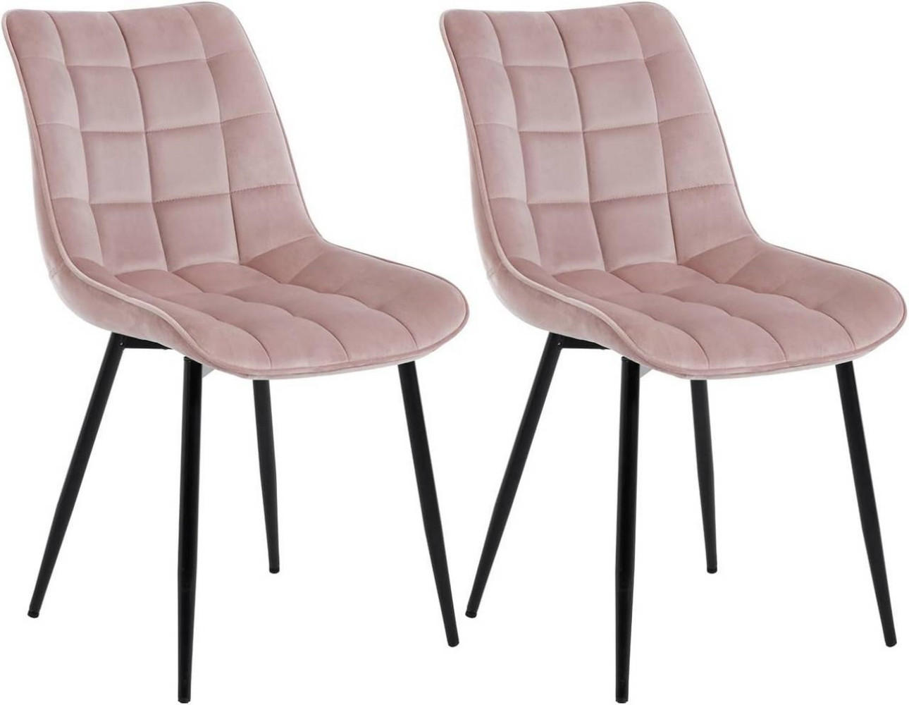 ESSZIMMERSTUHL 2er Set, Samt, Metallbeine, Rosa - Schwarz/Rosa, Textil/Metall (46/85.5/40.5cm) - Woltu