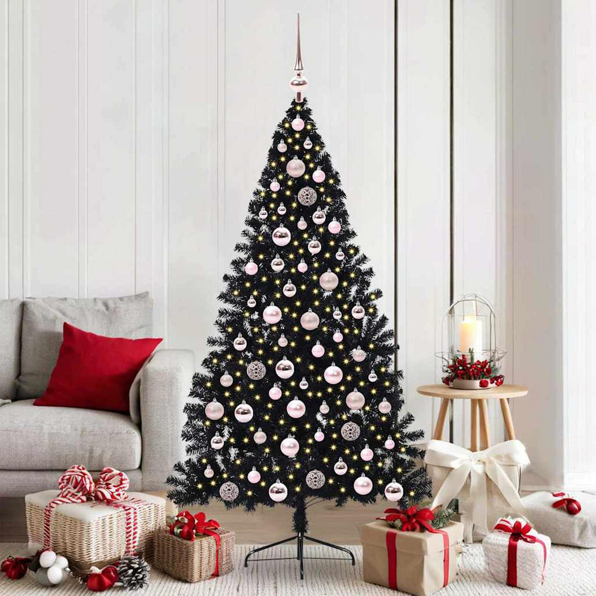 WEIHNACHTSBAUM Künstlicher Vorbeleuchteter Haltbar 115/115/180 cm Schwarz PVC - Schwarz, Kunststoff (180cm) - vidaXL