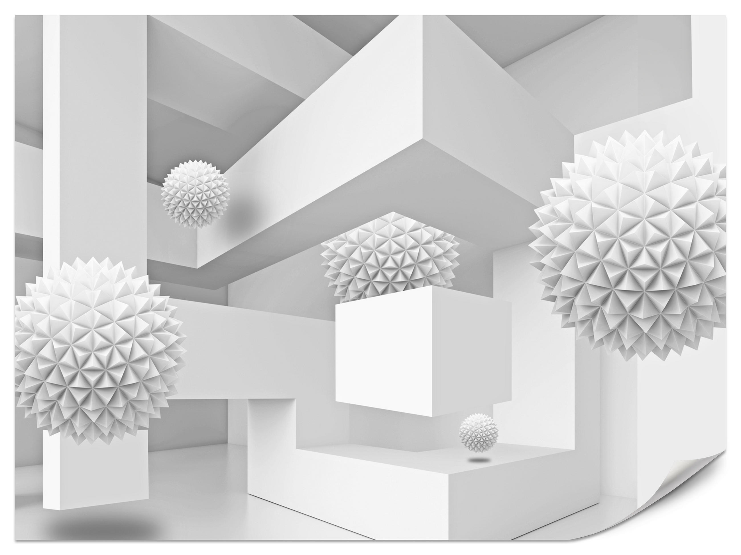 FOTOTAPETE für Wohnzimmer Abstrakte Kugeln Geometrie Illusion 350x256 - Weiß/Grau, Papier (350/256cm) - Muralo
