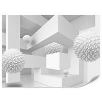 FOTOTAPETE für Wohnzimmer Abstrakte Kugeln Geometrie Illusion 350x256 - Weiß/Grau, Papier (350/256cm) - Muralo