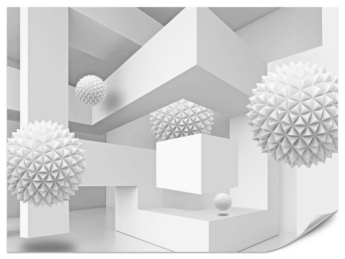 FOTOTAPETE für Wohnzimmer Abstrakte Kugeln Geometrie Illusion 350x256 - Weiß/Grau, Papier (350/256cm) - Muralo