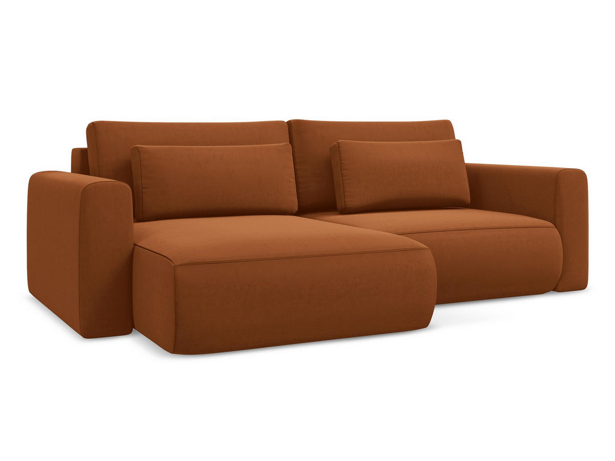 ECKSOFA mit Schlaffunktion Samt Stoff Orange - Terra cotta/Schwarz, Kunststoff/Textil (149/240cm) - Makamii