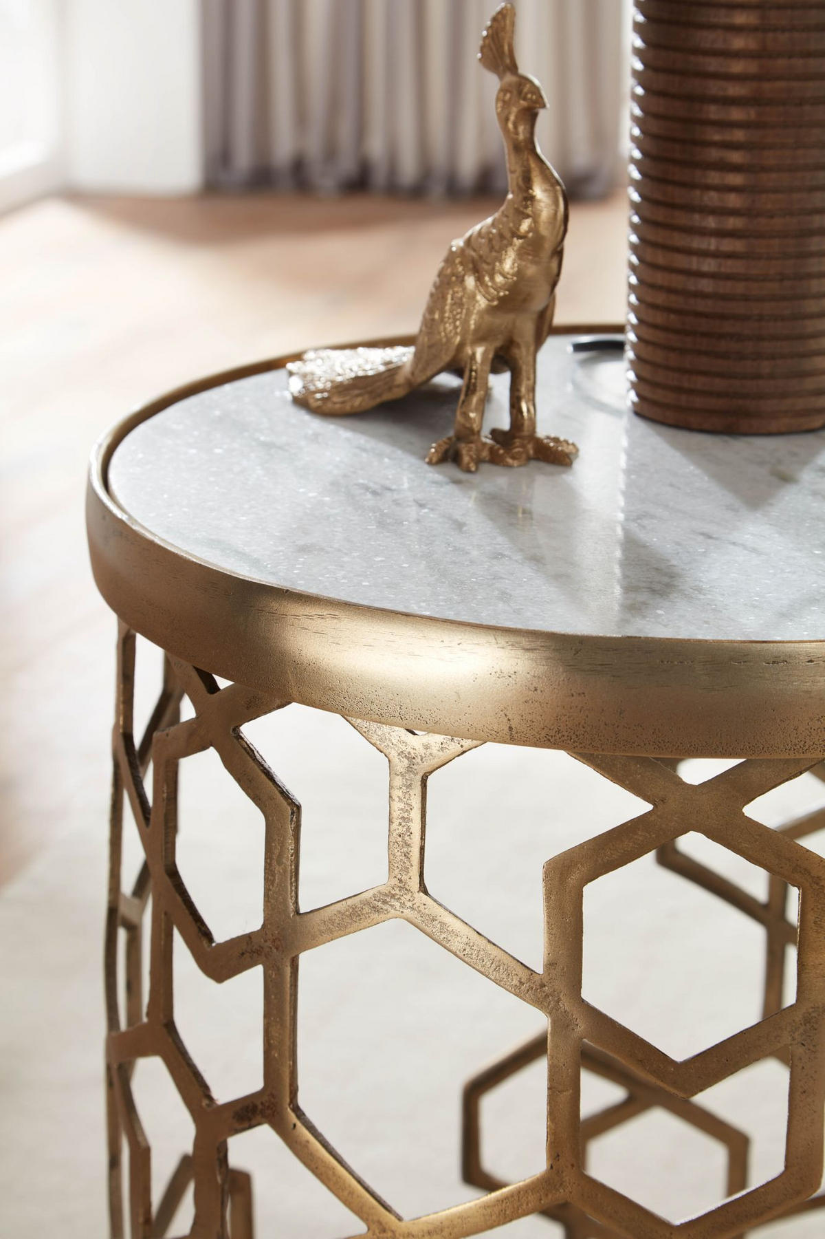 BEISTELLTISCH – Rund Marmoroptik Goldfarben Metall 44 cm Durchmesser - Goldfarben/Weiß, Stein/Metall (46/46/55cm) - KADIMA DESIGN